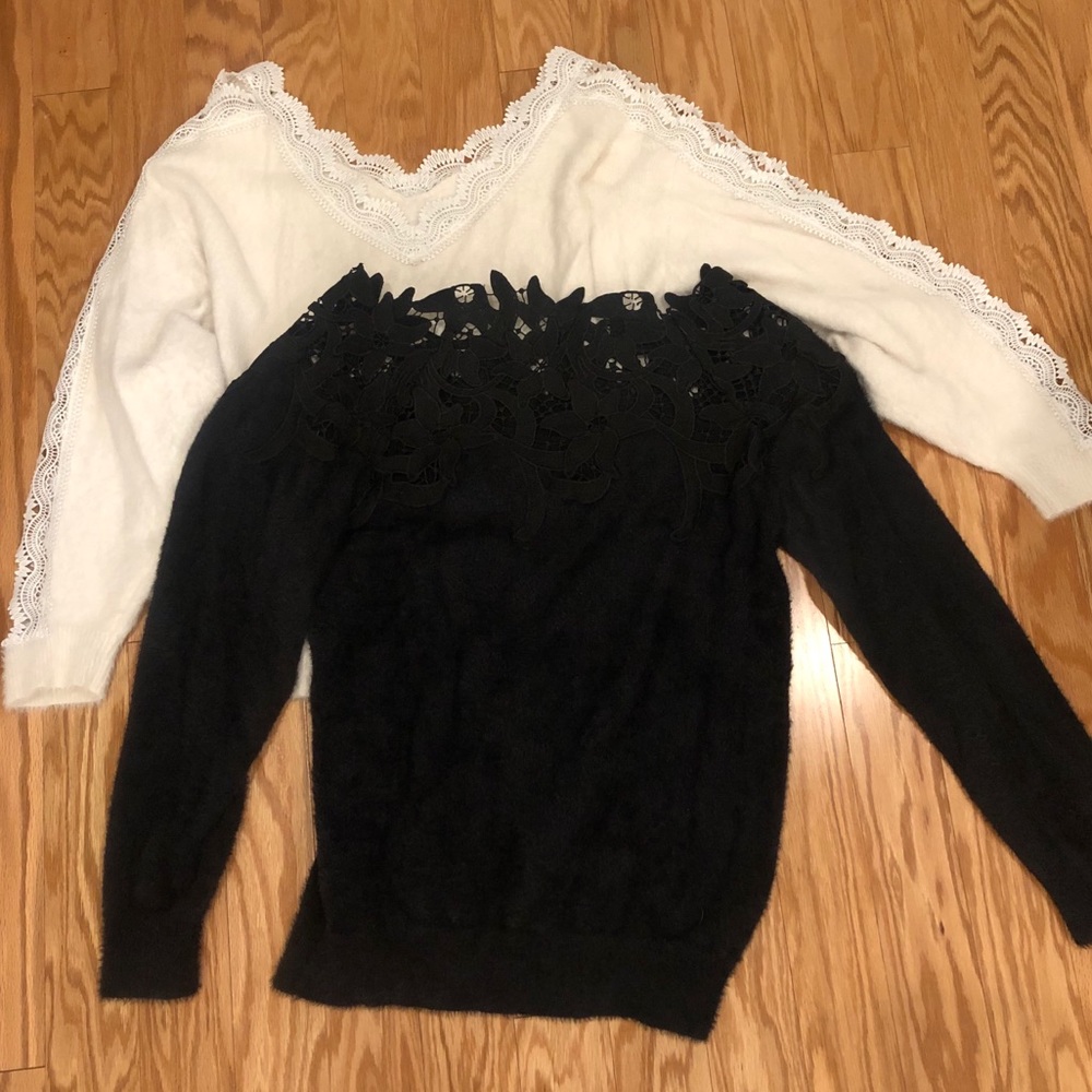 Lace trim fuzzy sweater DUO